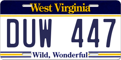 WV license plate DUW447