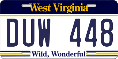 WV license plate DUW448