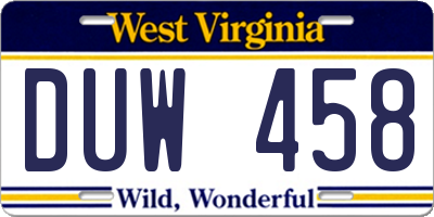 WV license plate DUW458