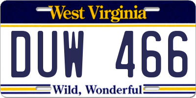 WV license plate DUW466