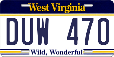 WV license plate DUW470