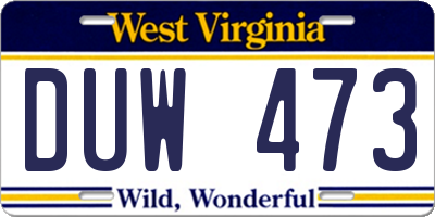 WV license plate DUW473