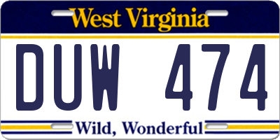 WV license plate DUW474
