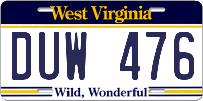 WV license plate DUW476