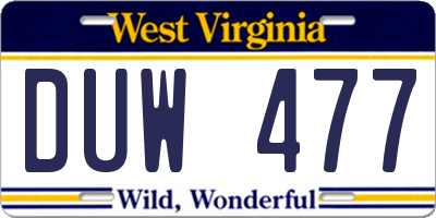WV license plate DUW477