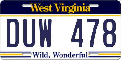 WV license plate DUW478