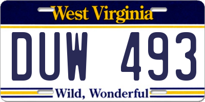 WV license plate DUW493