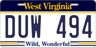 WV license plate DUW494