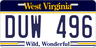WV license plate DUW496