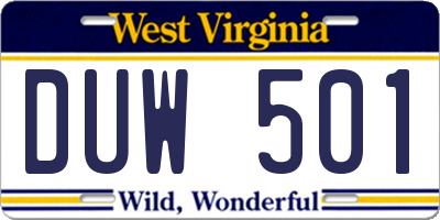 WV license plate DUW501