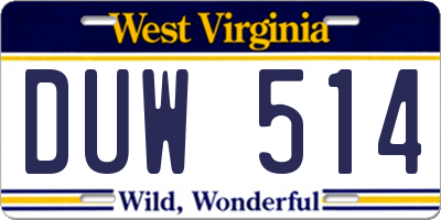 WV license plate DUW514