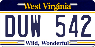 WV license plate DUW542