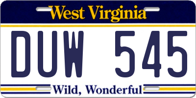 WV license plate DUW545