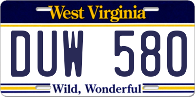 WV license plate DUW580