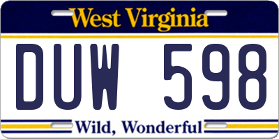 WV license plate DUW598