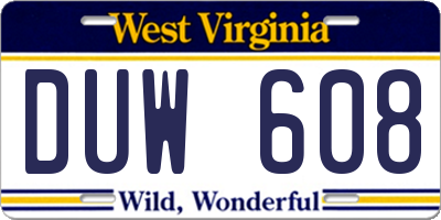 WV license plate DUW608
