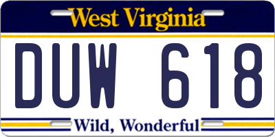 WV license plate DUW618