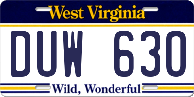WV license plate DUW630
