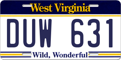 WV license plate DUW631