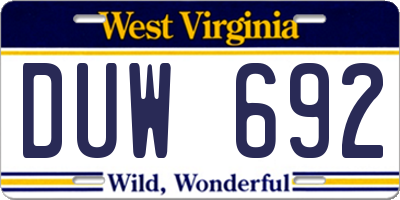WV license plate DUW692