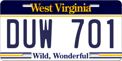 WV license plate DUW701