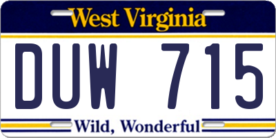 WV license plate DUW715