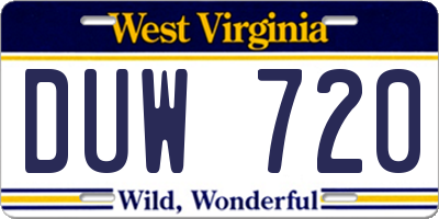 WV license plate DUW720