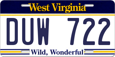 WV license plate DUW722