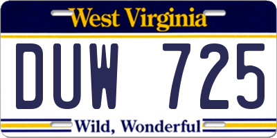 WV license plate DUW725