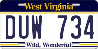 WV license plate DUW734