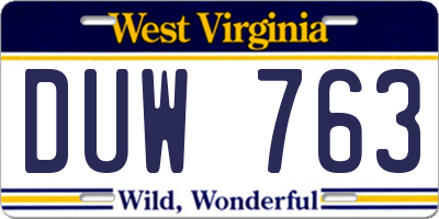 WV license plate DUW763
