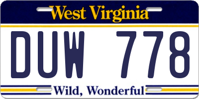 WV license plate DUW778