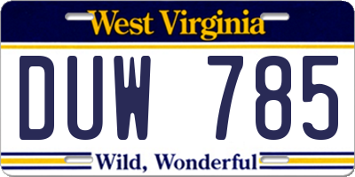 WV license plate DUW785