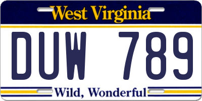 WV license plate DUW789