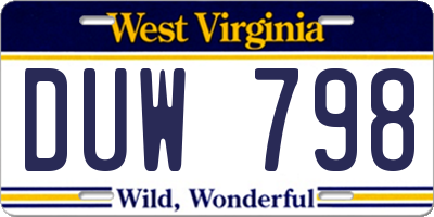 WV license plate DUW798