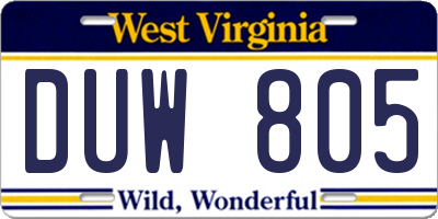WV license plate DUW805