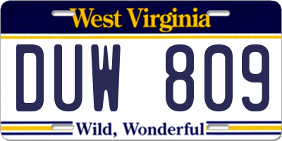 WV license plate DUW809