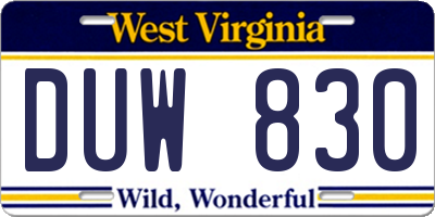 WV license plate DUW830