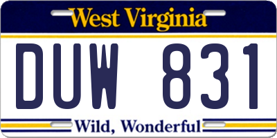WV license plate DUW831