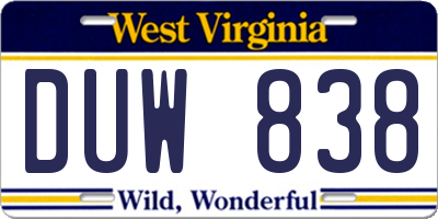 WV license plate DUW838