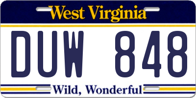 WV license plate DUW848