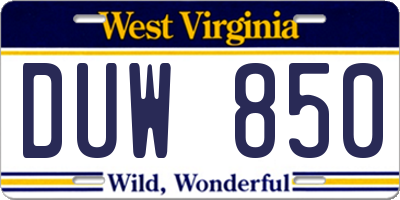 WV license plate DUW850