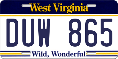 WV license plate DUW865