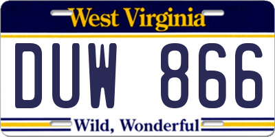 WV license plate DUW866