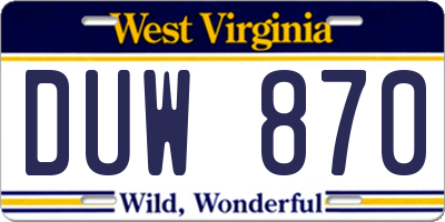 WV license plate DUW870