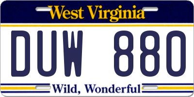 WV license plate DUW880