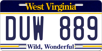 WV license plate DUW889