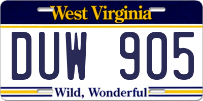 WV license plate DUW905