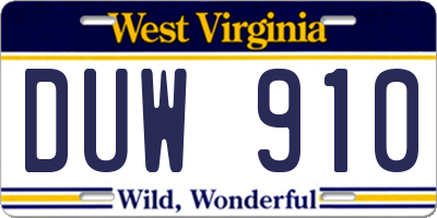 WV license plate DUW910