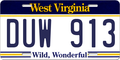WV license plate DUW913